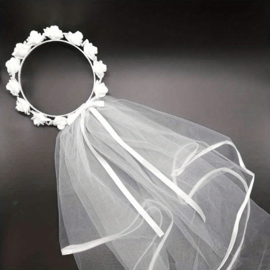 Rose Headband Long Veil Hair Accessory