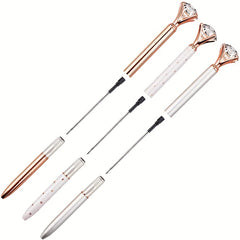 3pcs Crystal Diamond Pens Metal Ballpoint School Office Silvery Rose Golden