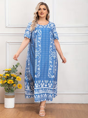 Boho Abaya Dress Women's Plus Geo Print Maxi Jalabiya Dress
