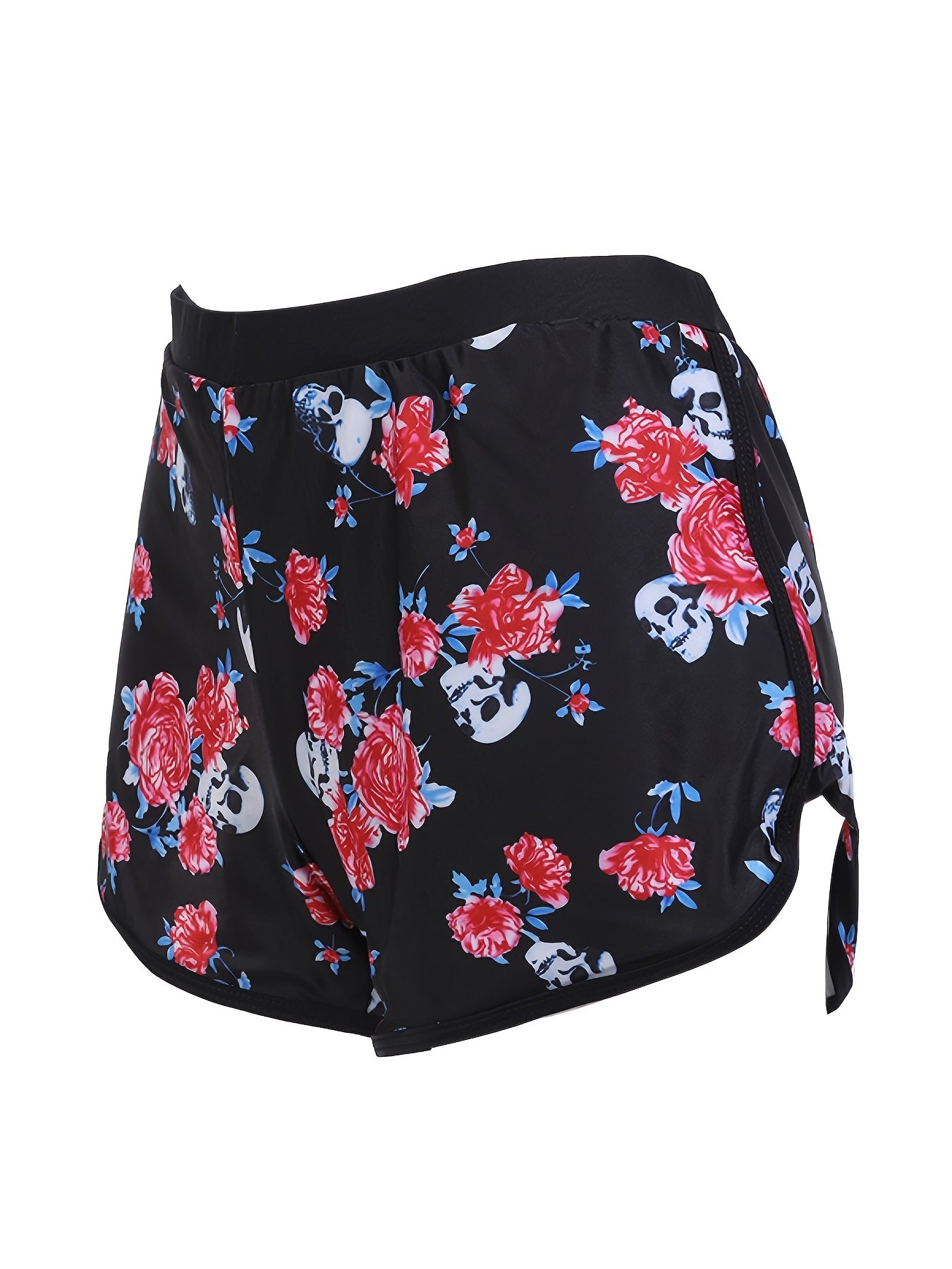 Rose & Skull Print Top & Shorts Swimsuit Set
