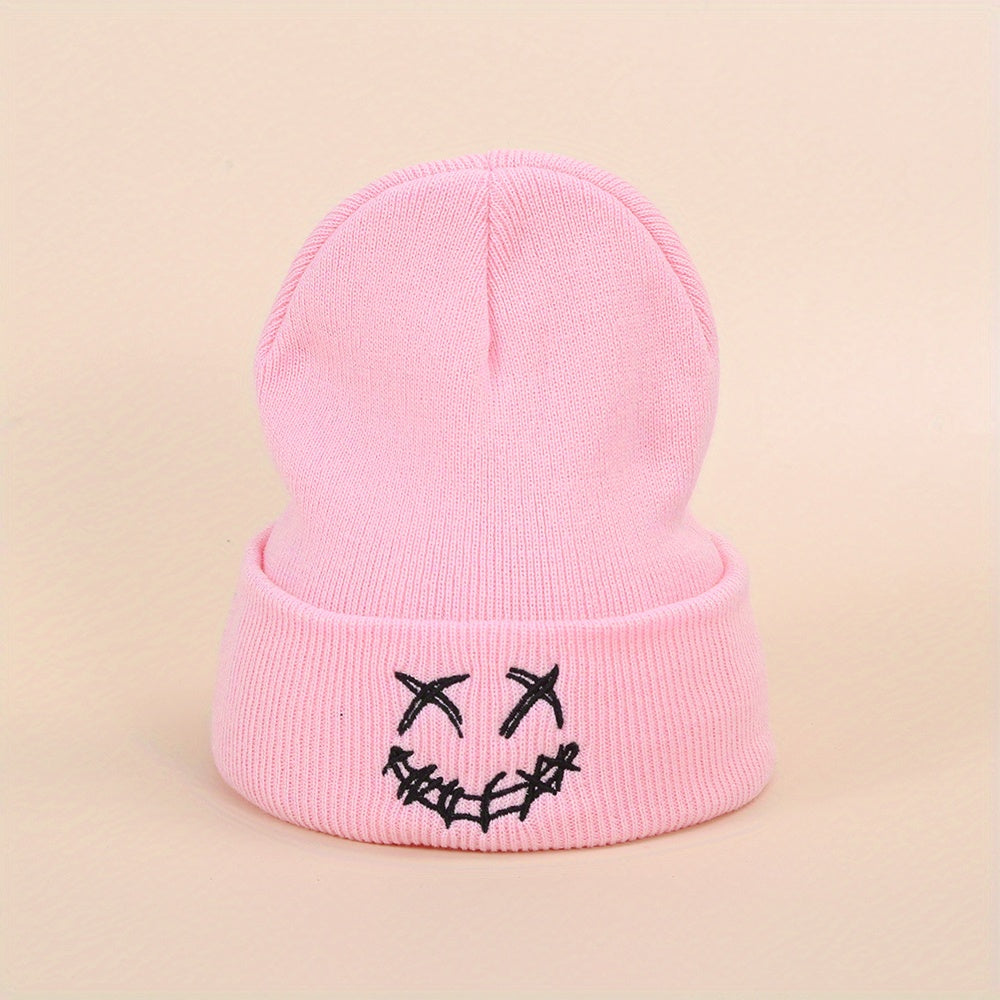 Happy Face Embroidery Knitted Hat for Men Women Teen