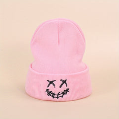Happy Face Embroidery Knitted Hat for Men Women Teen