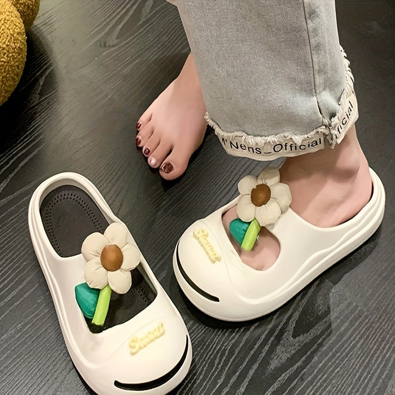 Women's Flower Decor Clogs Closed Toe Slip On Slide Shoes