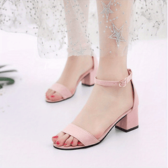 Women's Block Heel Ankle Strap Sandals Solid Open Toe Low Heels