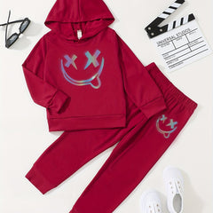 Boys 2pcs Hoodie & Pants Reflective Print Crew Neck Pullover Top