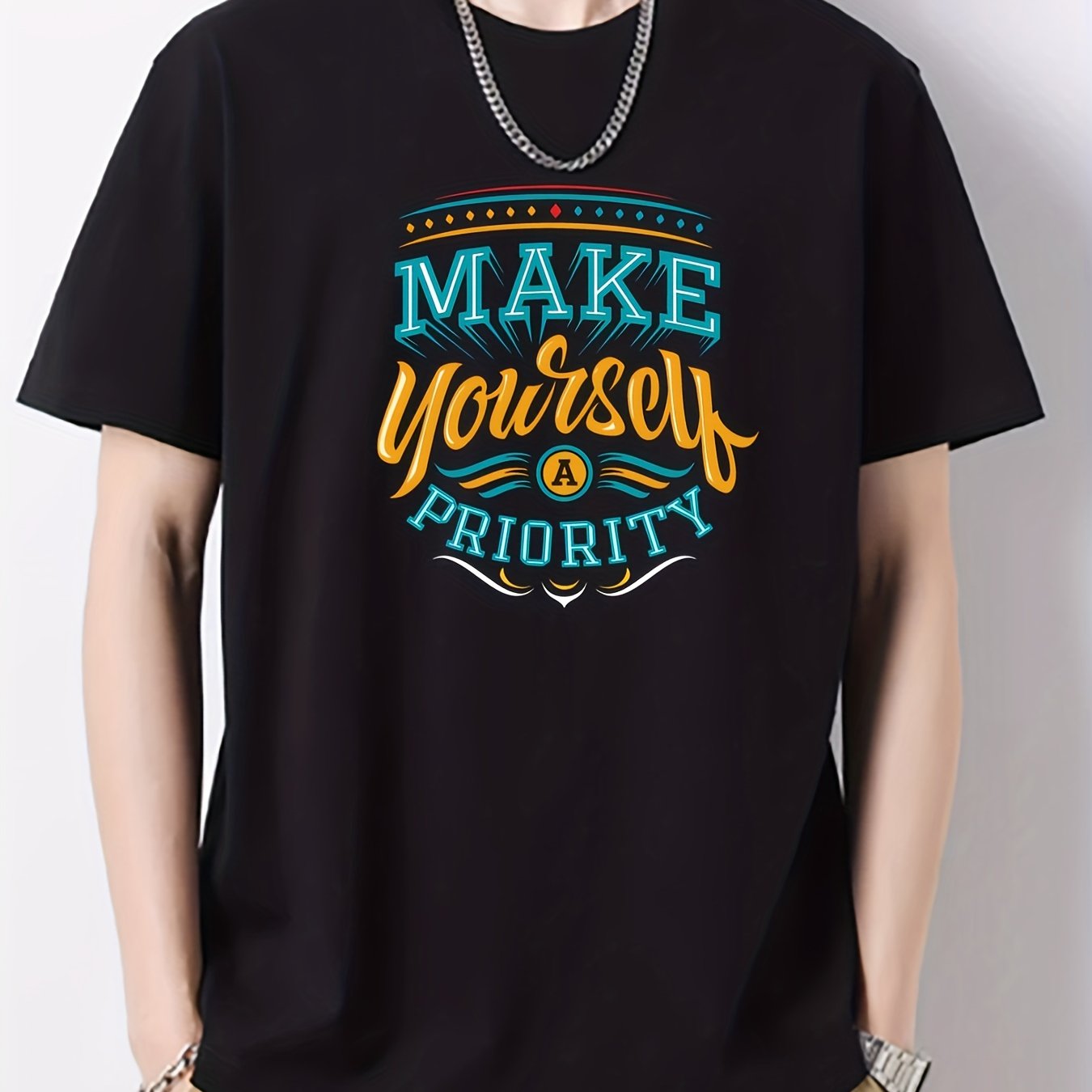 Colorful Letter Pattern Print Men's Graphic Cotton Tee