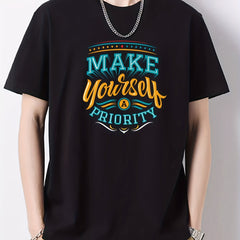 Colorful Letter Pattern Print Men's Graphic Cotton Tee
