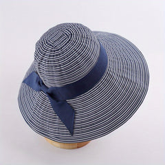 Striped Sun Hat with Bow UV Protection Bucket Hat