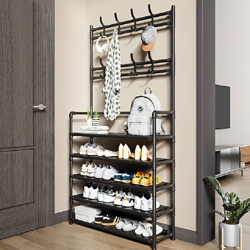 Coat Rack Shoe Rack Organizer with Storage Shelves & Hooks