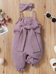 2pcs Baby Girls Sleeveless Romper & Headband Set