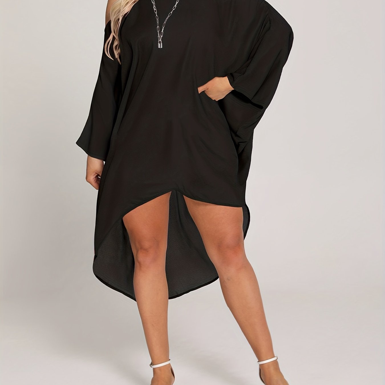 Solid Asymmetrical Long Sleeve Cover Up