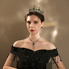 Green Crystal Tiara Vintage Rhinestone Pageant Crowns Baroque Wedding