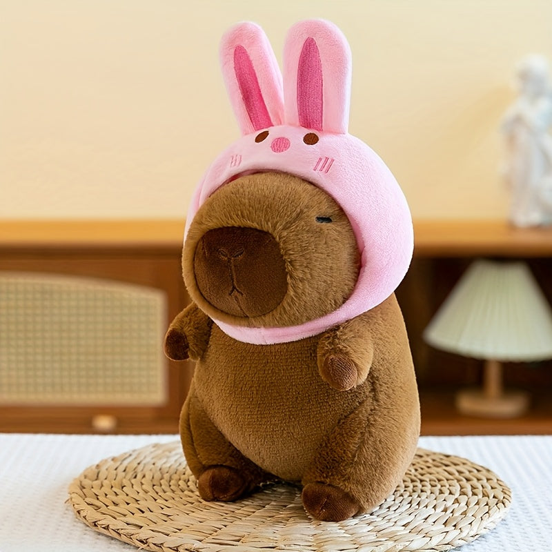 Capybara Plush Toy with Hat Soft Yellow & Green Stuffed Animal