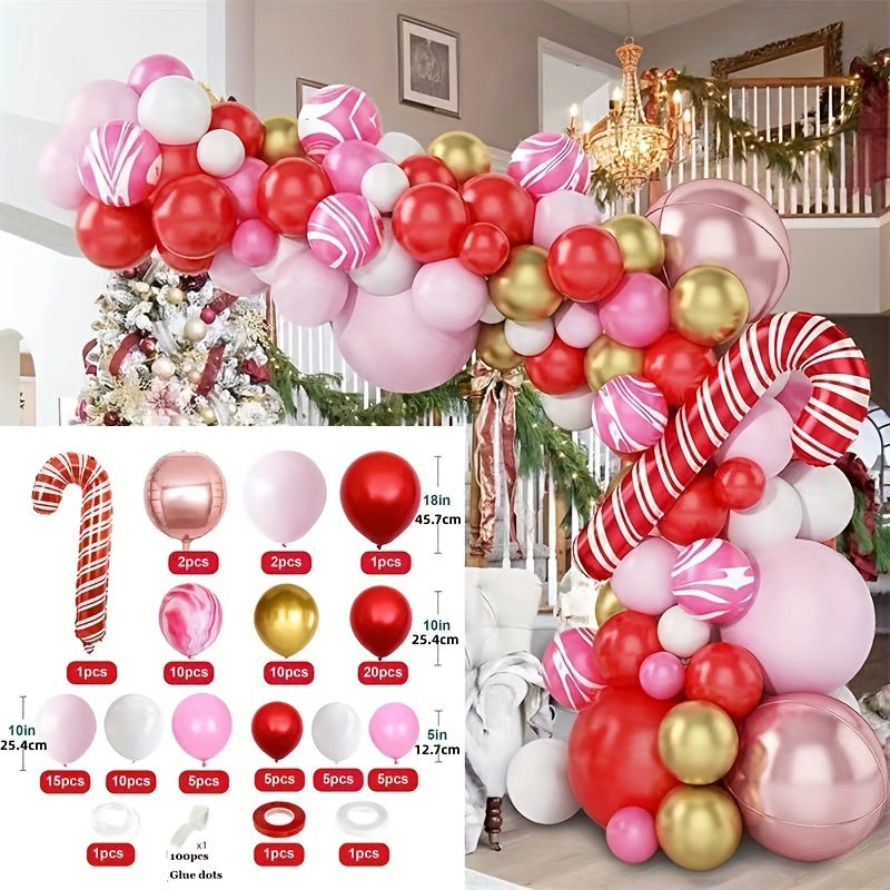 Christmas Balloon Garland Kit Red Golden Balloons Candy Cane Foil Balloons