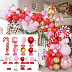 Christmas Balloon Garland Kit Red Golden Balloons Candy Cane Foil Balloons