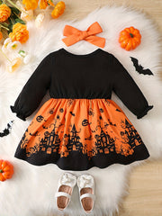 Baby Girl's Halloween Outfit Pumpkin Princess Dress Set