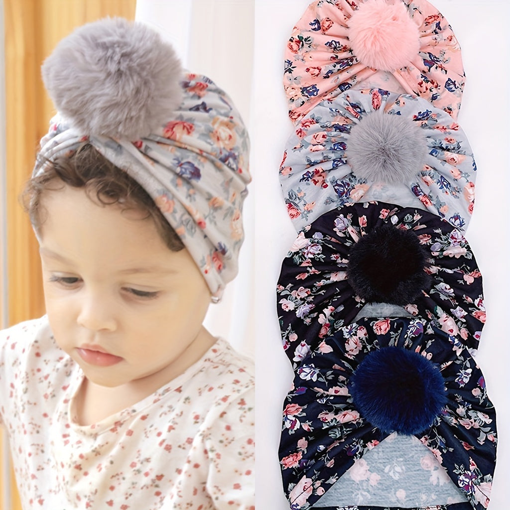 Cozy Baby Turban Hats with Pom pom Knot Caps for Newborns