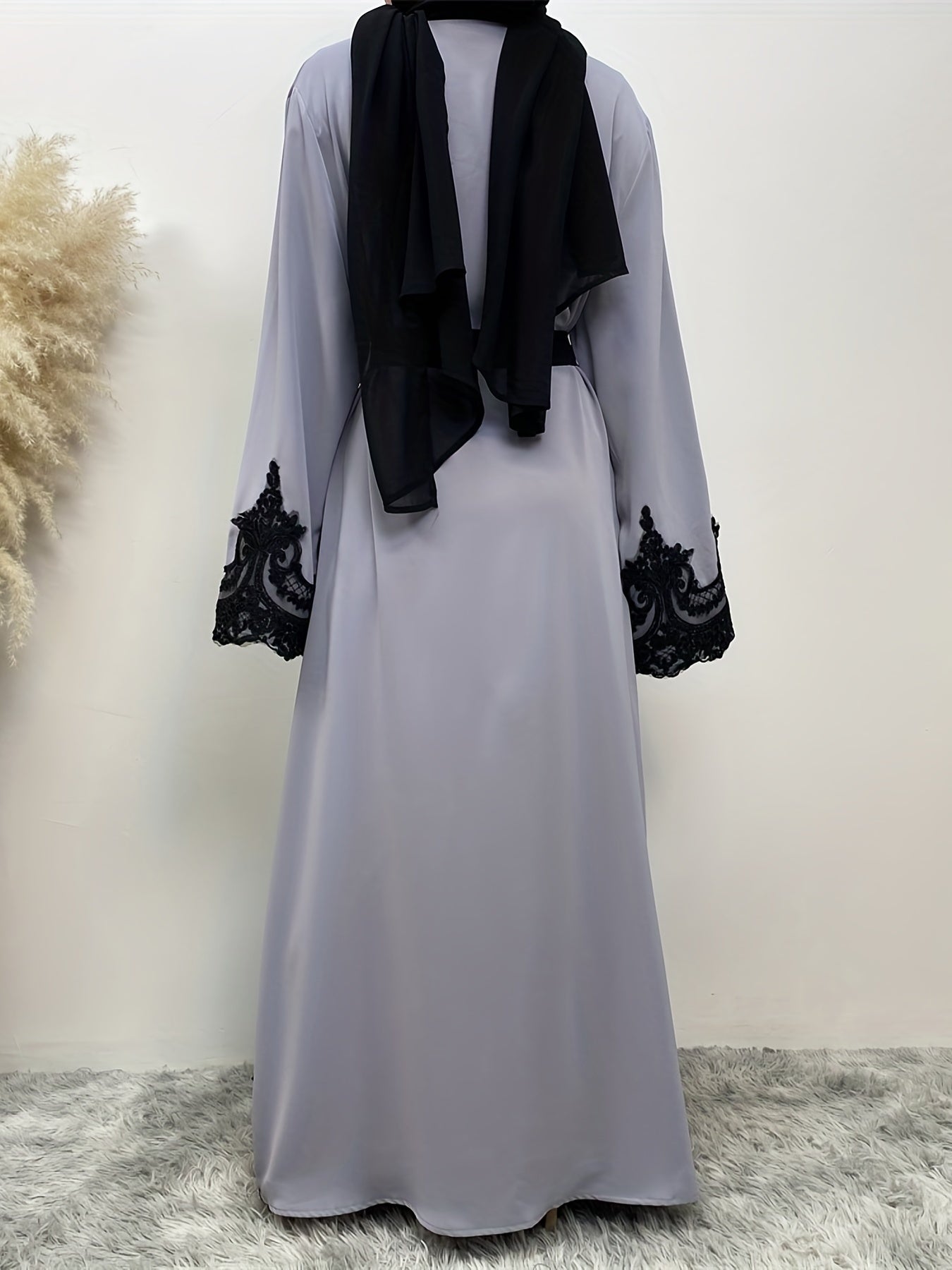 Women's Plus Floral Embroidered Abaya Dress With Belt