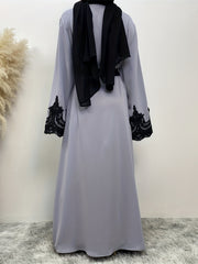 Women's Plus Floral Embroidered Abaya Dress With Belt