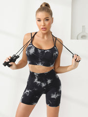 2Pcs Yoga Set Cross Back Top & Butt Lifting Shorts