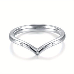 925 Sterling Silver V Ring with Cubic Zirconia | V Symbol Victory | Girls Gift