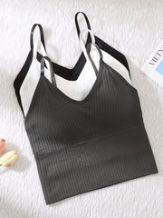 3pcs Ribbed Cami Tops V Neck Sleeveless Casual & Comfy