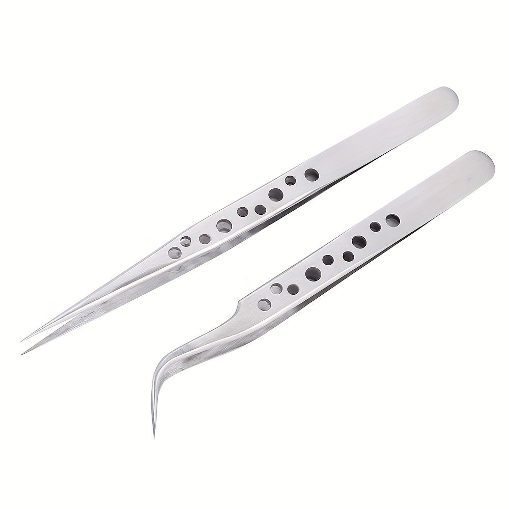 Precision Tweezers Set for Electronics Soldering Maintenance Makeup 2pcs