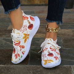 Colorful Maple Leaf & Mushroom Print Casual Shoes for Halloween