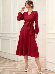 Surplice Neck Lantern Sleeve Party Dress