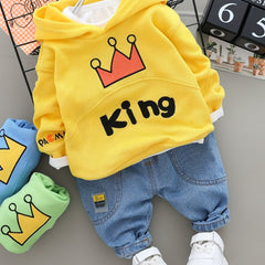 Boys Crown Embroidered Hoodie Jeans Set