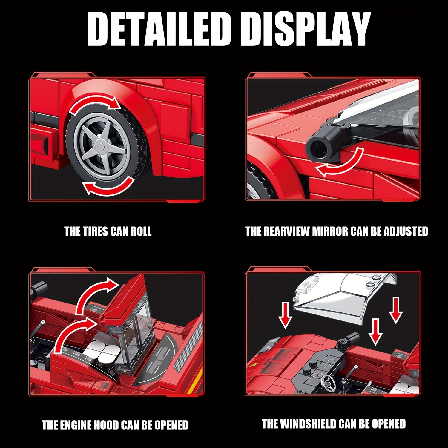 322pcs Red Sports Car Model Building Kit ABS Manual Dustproof Display Box Age 6