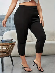 Solid Cropped Pants Slim High Waist Casual