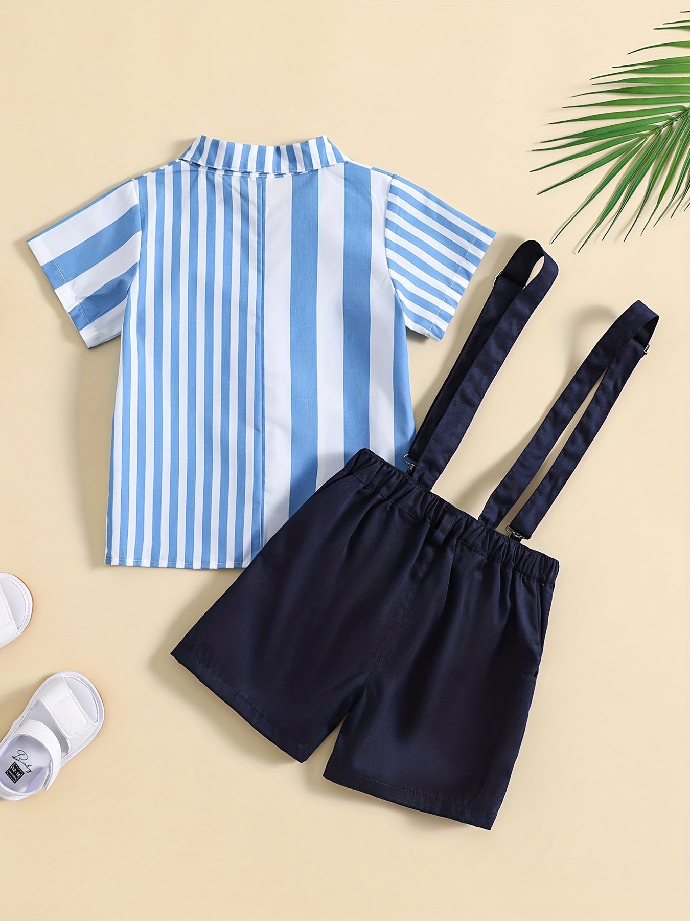 2pcs Toddler Boys Stripes Shirt & Suspenders Set Kids Summer Clothes