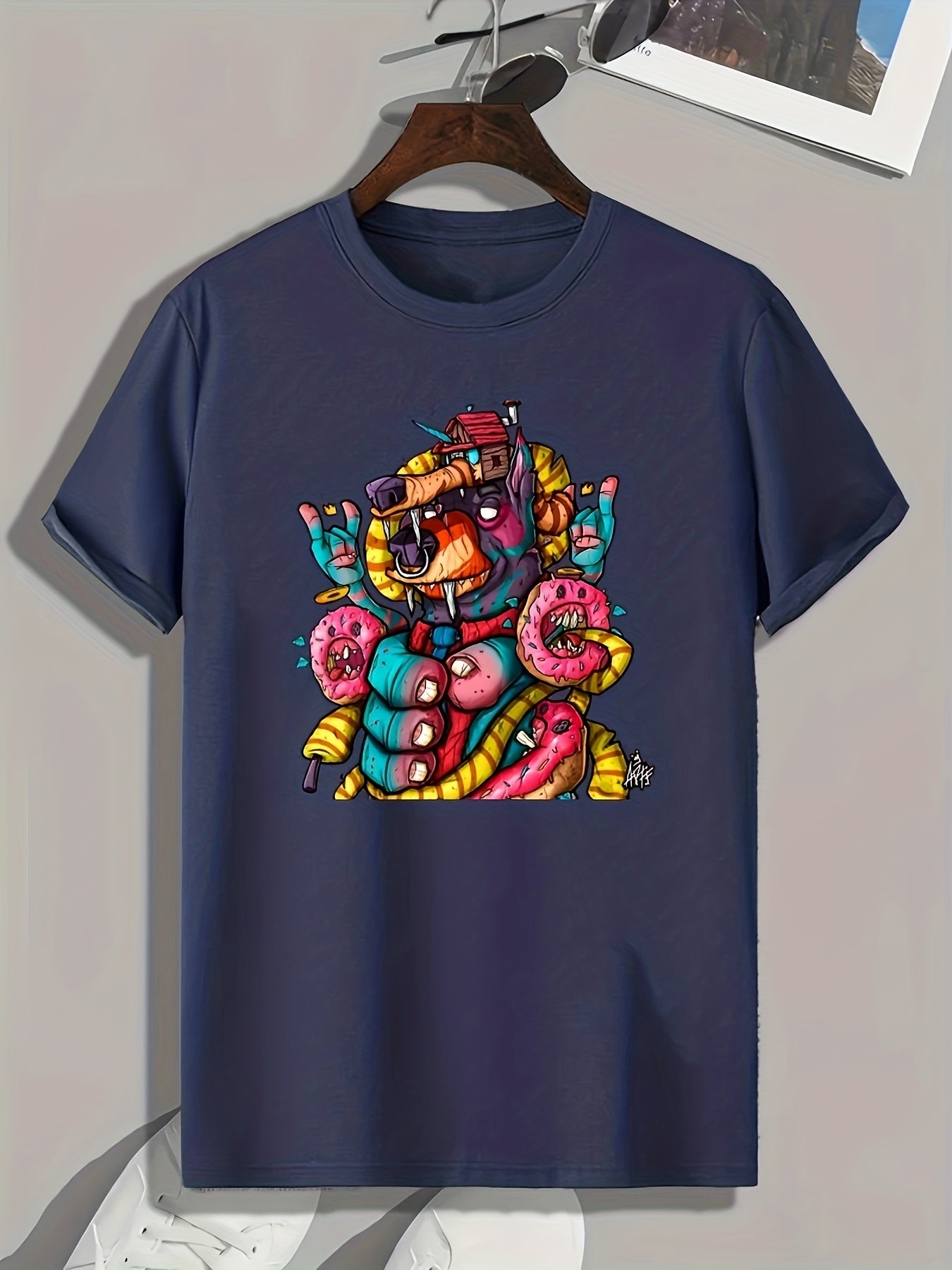 Graffiti Cartoon Print Men's Graphic T-shirt for Summer