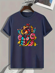 Graffiti Cartoon Print Men's Graphic T-shirt for Summer