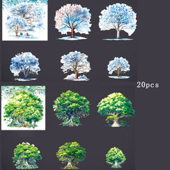 20pcs Tree Waterproof Stickers, 3.9In Hand Curtain Stickers, Water Bottle Decor