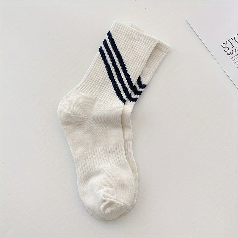 Letter & Striped Print Socks Women's Mid Tube Stockings