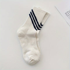 Letter & Striped Print Socks Women's Mid Tube Stockings