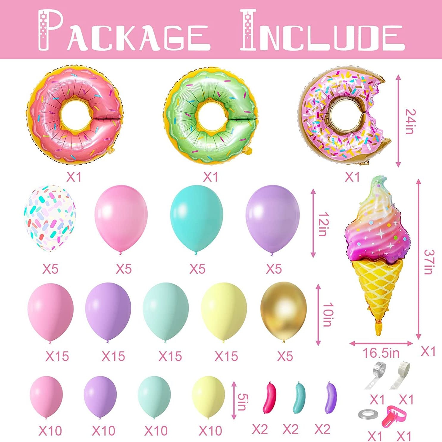 139pcs Pastel Donut Balloon Garland Arch Set Sweet One Birthday Party Decoration