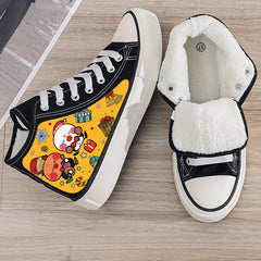 Plush Lined Canvas Sneakers Chunky Warm Non Slip Shoes High Top