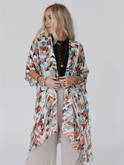 Boho Kimono Open Front Split Cover Up Kimono