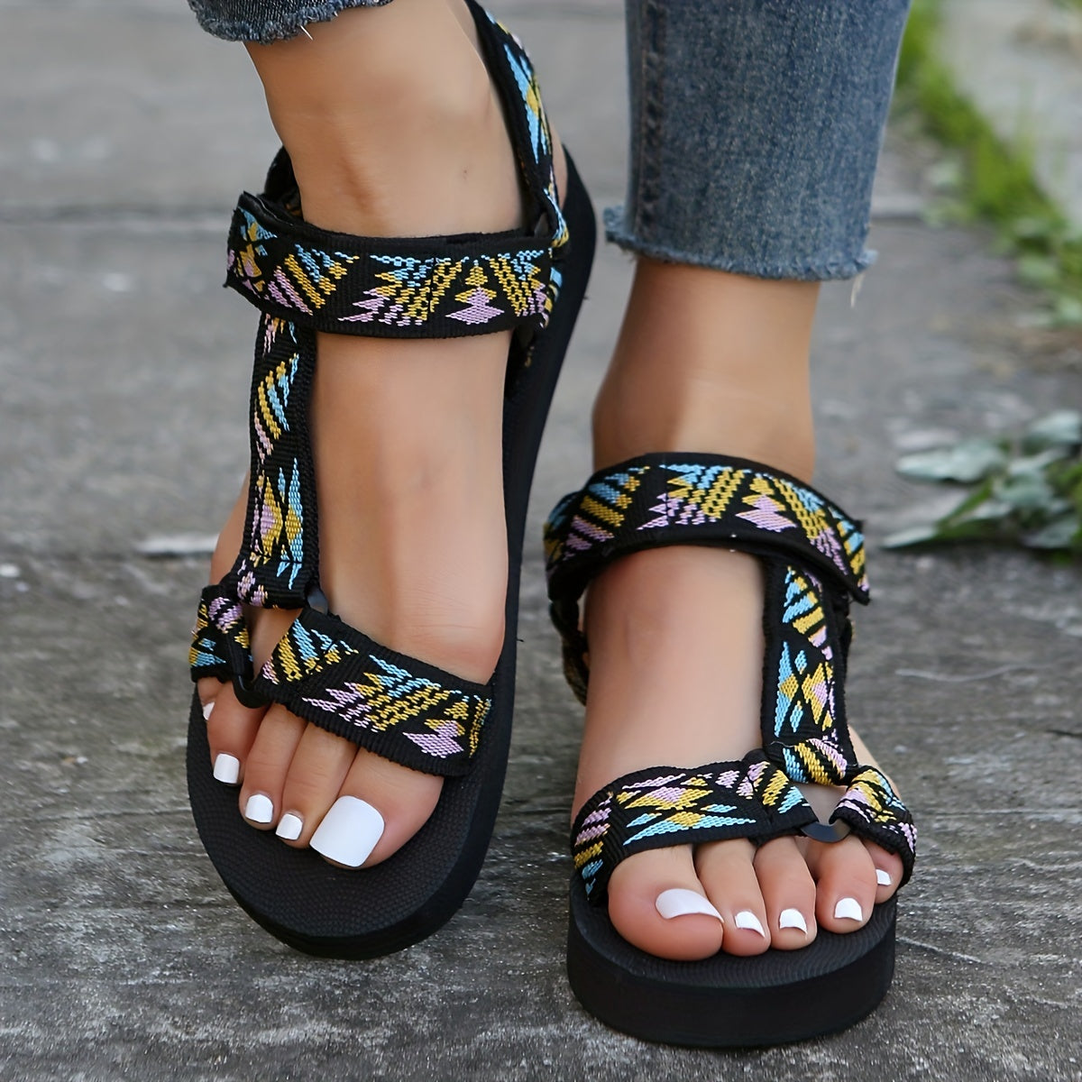 Women's Ethnic Style Ankle Strap T Strap Sandals