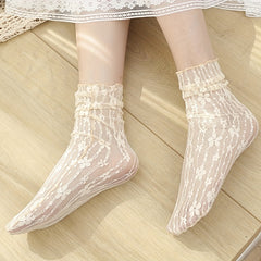 5 Pairs Floral Lace Mesh Socks Lightweight Mid Tube Women's Stockings