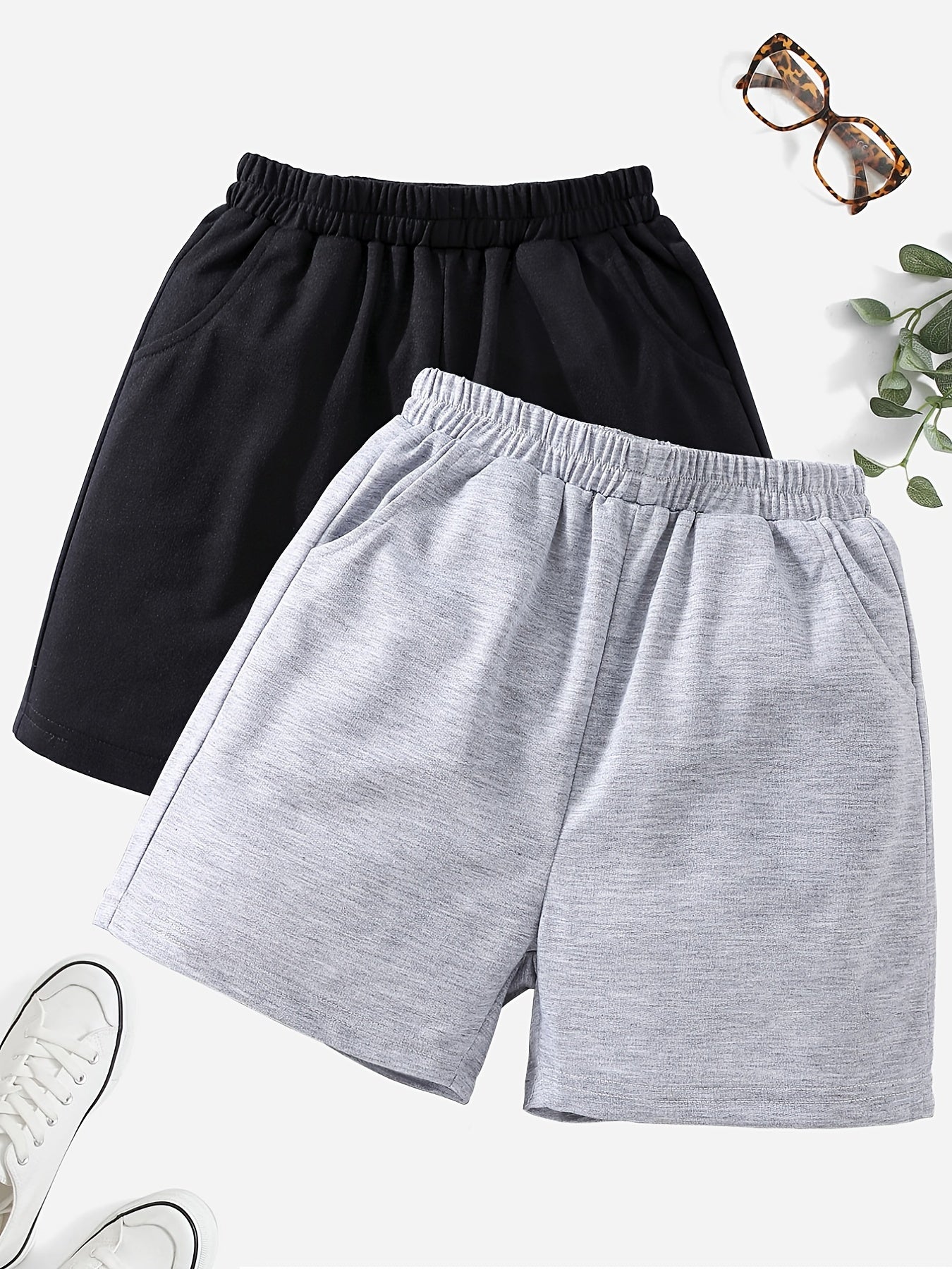 2pcs Girls' Casual Shorts Set Sports Leisure Sweat Shorts Outer Wear