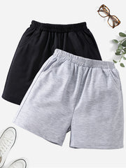 2pcs Girls' Casual Shorts Set Sports Leisure Sweat Shorts Outer Wear