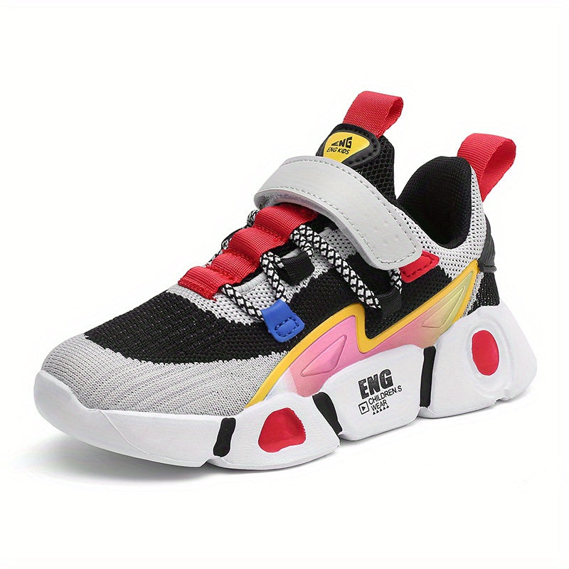 Boy's Knit Running Shoes Hook And Loop Fastener Soft Sole Sneakers