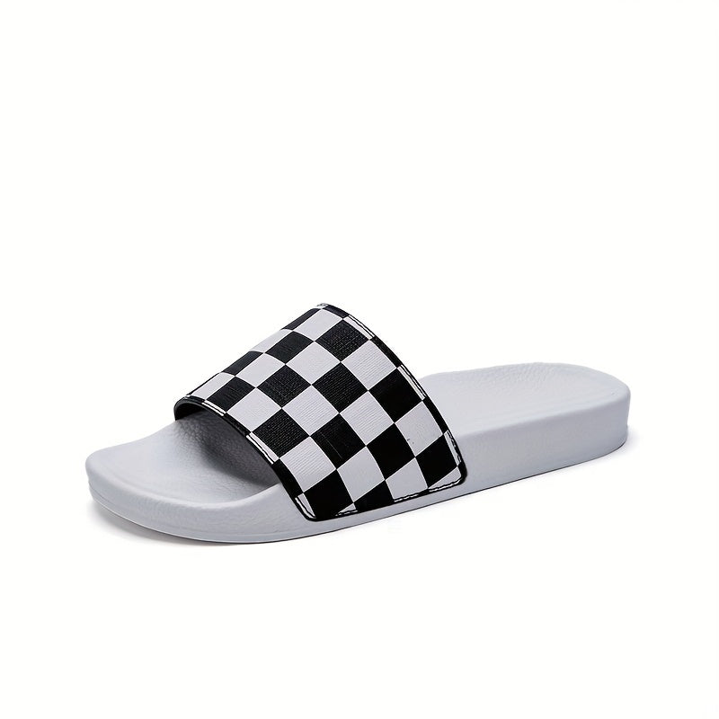 Men's Checkered Slides Non Slip Slippers Open Toe Shoes