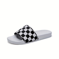 Men's Checkered Slides Non Slip Slippers Open Toe Shoes