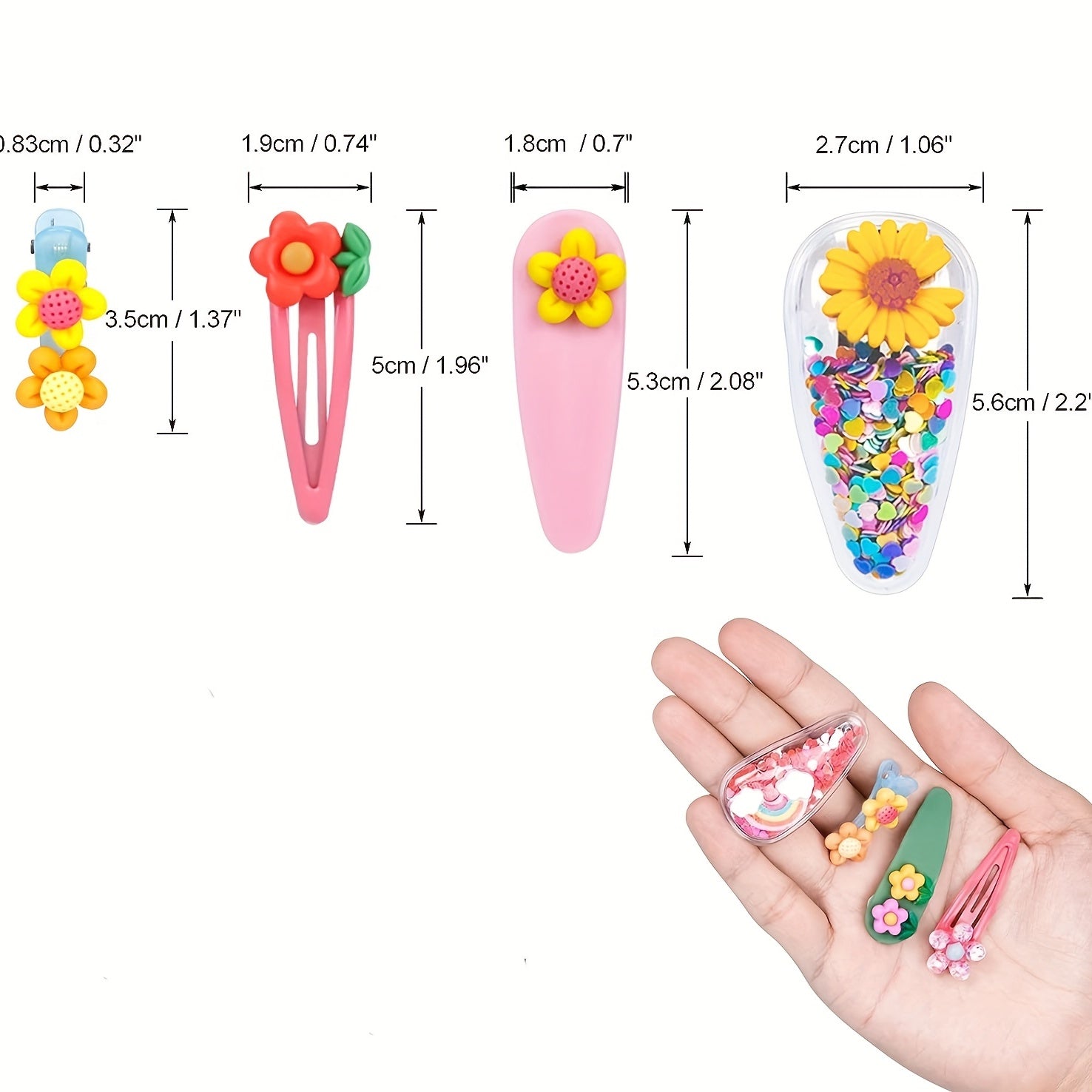 12pcs Girls Flowers Bow Rainbow Decor Hair Clips Non Slip