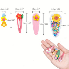 12pcs Girls Flowers Bow Rainbow Decor Hair Clips Non Slip